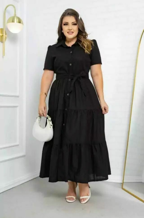 VESTIDO CHEMISE DE LINHO - PRETO - comprar online