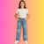 Calça Infantil Meninas Wide Leg Jeans Feminina Personagem Estilosa Barra Larga Criança Juvenil na internet