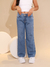 Calça Jeans Feminina Wide Leg Infantil e Adolescente com Strass Menina Pantalona Barra Larga - comprar online