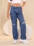 Calça Jeans Wide Leg Destroyed Feminina Juvenil Rasgada Estilo Tumblr Urbano Confortável 4 a 16 Anos - comprar online
