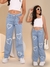 Calça Infantil Jeans Feminina Wide Leg com Elástico Juvenil 4 a 16 Anos Larga Estilosa Moda Atual - loja online