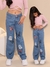 Calça Infantil Jeans Feminina Wide Leg com Elástico Juvenil 4 a 16 Anos Larga Estilosa Moda Atual - Brink Link - Maior Atacadista de Jeans Infantil do Brasil