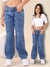 Calça Wide Leg Jeans Lisa Juvenil Com Elástico Infantil do 4 ao 16 Anos Casual Barra Larga Moda Kids