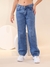 Imagem do Calça Wide Leg Jeans Lisa Juvenil Com Elástico Infantil do 4 ao 16 Anos Casual Barra Larga Moda Kids
