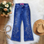 Calça Jeans Flare Feminina Infantil Com Strass Country Ana Castela Calça de Boiadeira Menina Estampa de Cavalo Azul - comprar online
