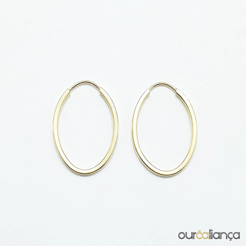 Brinco de Argola Oval Média Fio Quadrado em Ouro 18K
