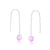 Brinco de Prata Fio Passante Coração Cristal Rosa