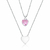 Colar de Prata Duplo Coração Rosa Claro Zircônia 45CM