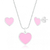 Conjunto de Prata Coração Rosa