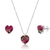 Conjunto de Prata Coração Degradê Rosa e Verde