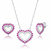 Conjunto de Prata Coração Cravejado Rosa