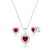Conjunto de Prata Coração Cristal Vermelho: Romance para Encontros com Zircônias