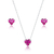 Conjunto de Prata Coração Rosa