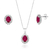 Conjunto de Prata Oval Rosa Escuro Cravejado