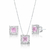 Conjunto de Prata Quadrado Round Rosa com Zircônias