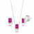 Conjunto de Prata Retangular Cristal Rosa Pink Cravejado