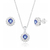 Conjunto de Prata Round Azul Escuro Cravejado Zircônia