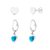 Kit Brincos de Prata Duo Coração e Argola Azul