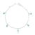 Pulseira de Prata Cinco Cristais Verde Turquesa 20cm