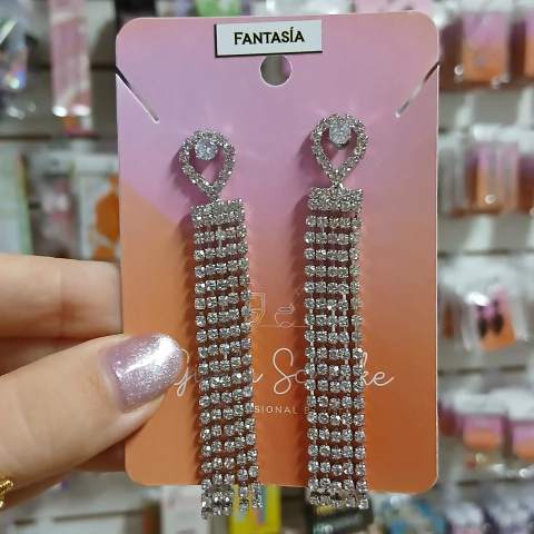 Aros fiesta colgante plateado con strass - Fantasía 0685