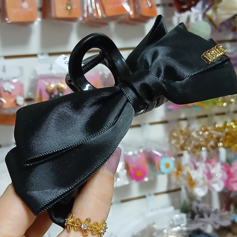 Broche grande moño razo Negro 0733