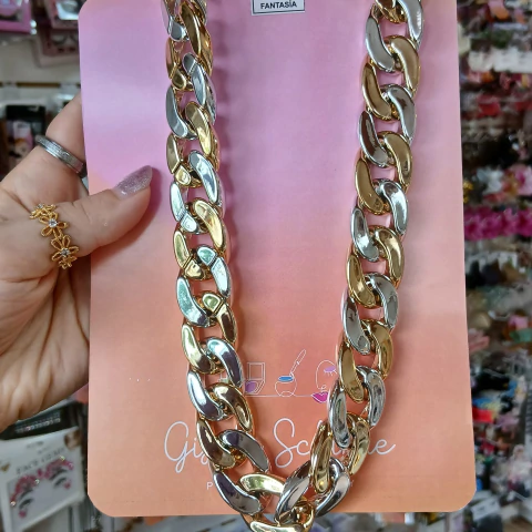 Collar eslabones dorado y plateado - Fantasía 0803