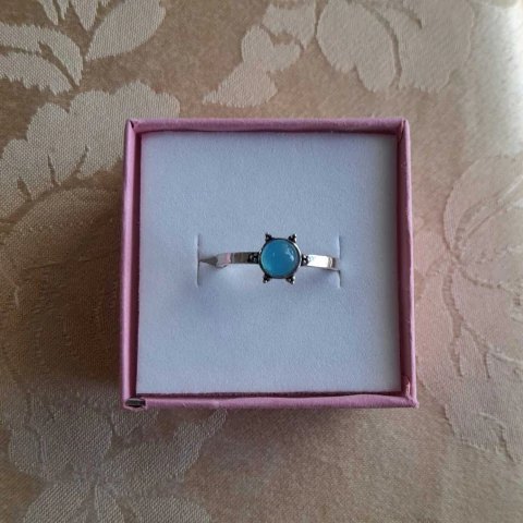 Anillo con piedra Celeste Plata 925 - Talle 18 (1473)