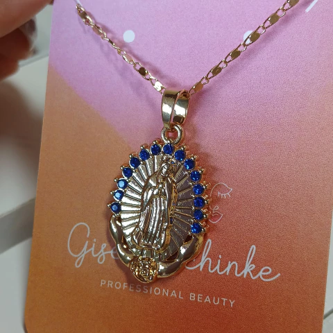 Conjunto dije Virgen de Guadalupe- Acero dorado 0924