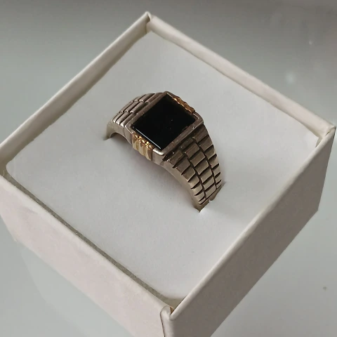 Anillo Macizo Esmaltado Plata y Oro - Talle 22 (1501)