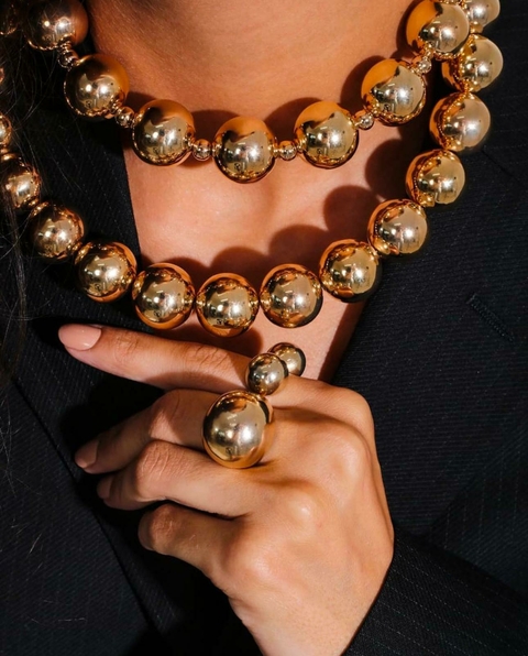 Colar choker total bolas no banho do ouro 18k