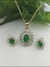 Juego de Aretes y Dije Lamina de Oro de 14 k Verde