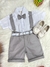 Conjunto Social Camisa Branca e Short Suspensório - Gravata Cinza - Batizado - Casamento - Aniversário (0227CB)