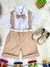 Conjunto Social Camisa Branca e Short Susp. Gravata Caqui - Batizado - Aniversário - Casamento (0227CK) na internet