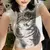 BrickBlack- Camiseta con estampado de gato, cuello redondo y manga corta o larga