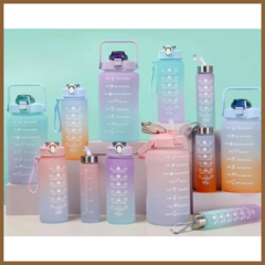 Kit da Garrafa de Água Squeeze Motivacional Com Adesivos 300ML+900ML+2000ML