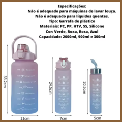 Kit da Garrafa de Água Squeeze Motivacional Com Adesivos 300ML+900ML+2000ML - Atrações do Dia