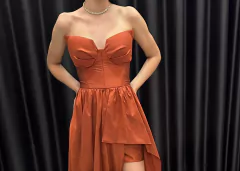 Vestido Terra Cota Sem alça com fenda - SILVIA FURLANETTO