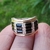 Anillo Plata Y Oro 4 Hileras Baguette Piedra Negra cod1207