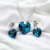 Conjunto Aros Swarovski 10 mm + Cadena Plata Dije Corazon Swarovski Bermuda Blue Azul 14 mm cod4389 - comprar online