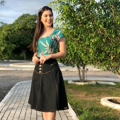 Saia Evasê Jeans