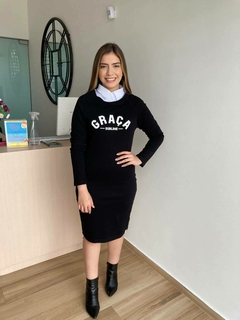 Vestido College Graça Preto com Gola Polo na internet