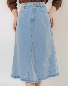 Saia Midi Rute em Denim - Sieto