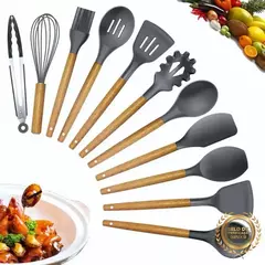 Jogo de Cozinha Kit C/12 Peças de Silicone, Utensílios e Copo Suporte - Sinal Verde Store
