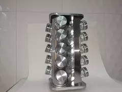 Porta Temperos Condimentos Giratório Vidro E Inox 20 Peças