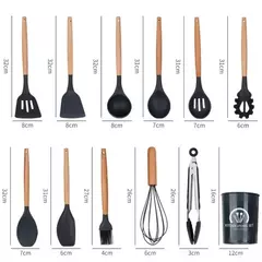 Jogo de Cozinha Kit C/12 Peças de Silicone, Utensílios e Copo Suporte - loja online