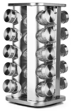 Porta Temperos Condimentos Giratório Vidro E Inox 20 Peças