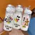 Disney-garrafa de água plástica portátil com palha para crianças, copo transparente de água potável de grande capacidade, mouse mickey, pato Donald, 400-600ml