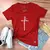 Camiseta Feminina Vermelha Fé Aplique