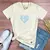 Camiseta Feminina Off White Aplique Coração Jesus