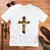 Camiseta Masculina Branca Cruz Leão Dourado
